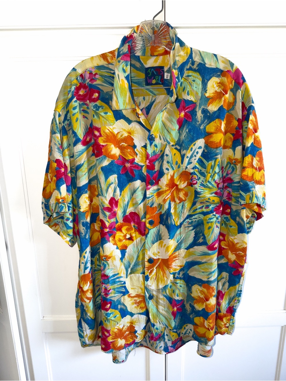 Vintage Jam's World Antherium print Kabe Crepe Rayon aloha Hawaii shirt X-Large - Picture 2 of 10